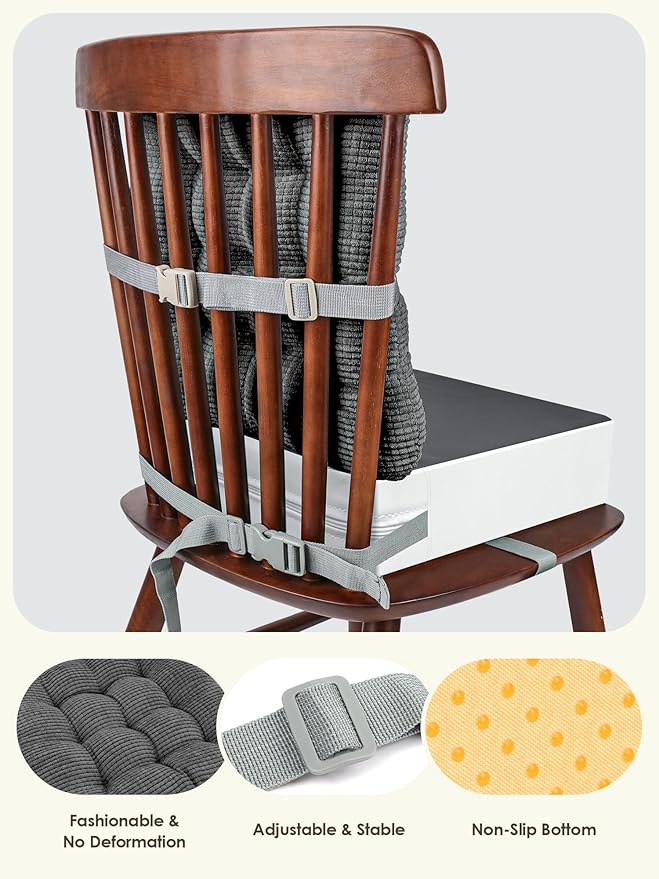 Booster Seat for Kitchen Chair, Toddler Booster Seats with Adjustable Washable Safety Belts,Kitchen Dining Table Booster Seat, Portable Travel Increasing Cushion for Baby Child Kid Boy Girl