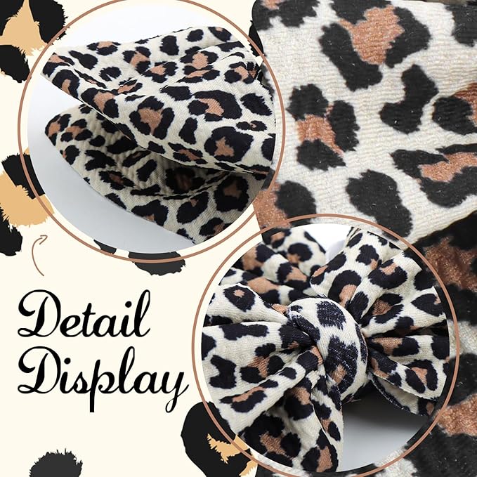 2Pcs Baby Girl Bows Leopard Print Headbands for Girls 7’’ Brown Bow Toddler Hair Accessories Newborn Infant Baby Hair Wrap