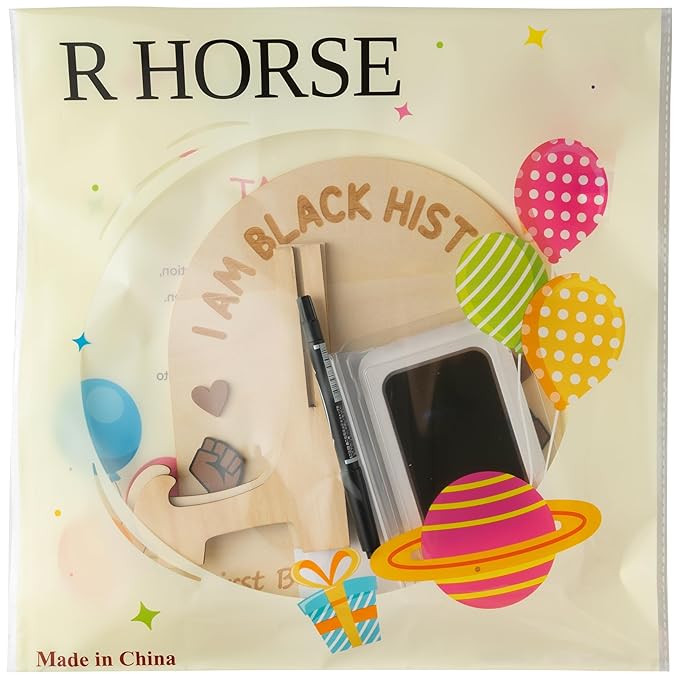 R HORSE 3D Baby's First Black History Month Footprint or Handprint Art Sign Craft, I am Black History DIY Wooden Hanging Decoration, Newborn Keepsake Gift for Unisex Baby Photo Prop Nursery Decor