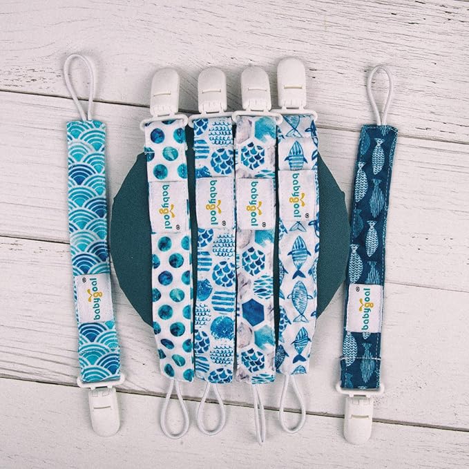 babygoal Ocean Blue Pacifier Clips, 6 Pack Binky Paci Holder Clips Leashes Fits for Most Pacifiers and Binkies 6PS12