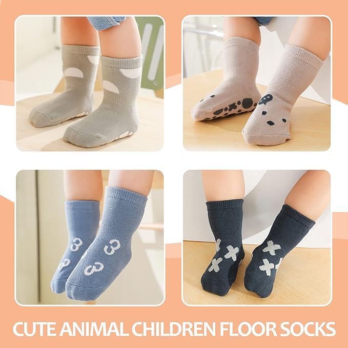 TRUEHAN 5 Pairs Toddler Non Slip Socks with Grips Baby Socks for Kids Girls Boys