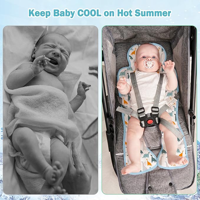 Gel Car Seat Cooler Pad,1 Pack Double Sides-Universal Baby Stroller Ice Cushion Cooler Mat,Summer cooling Seat Liner,Multifunctional Suitable for Baby Dining Chair,Child Safety Seat (Dinosaur+Dog)