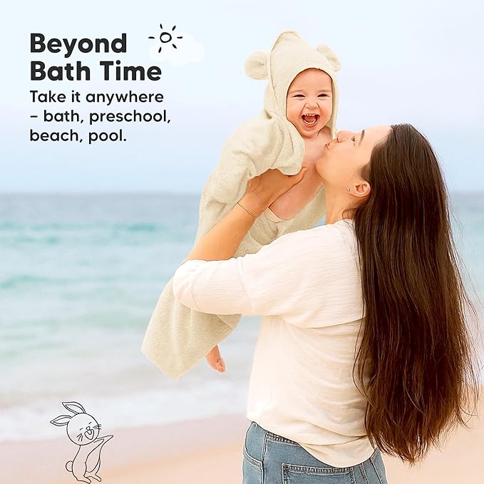 KeaBabies 2-Pack Hooded Baby Towels for Newborn - 30x30 Soft & Absorbent Viscose From Bamboo Baby Bath Towels with Hood for Infant, Toddler,Kids,Boys Girls,Newborn Bath Essentials (Rose Ivory, Petite)