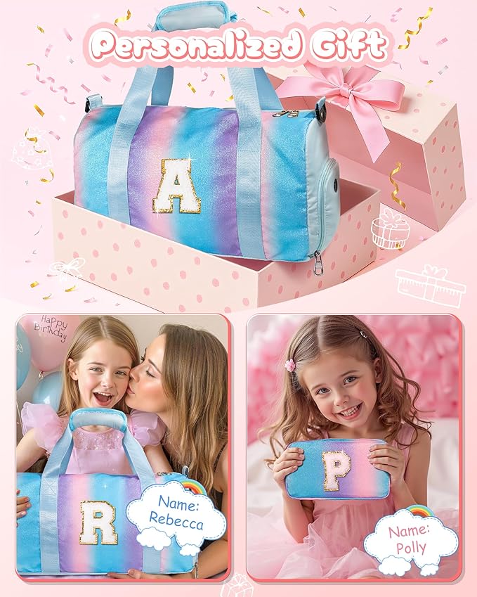 Birthday Gift for Granddaughter-Girl Gym Bag with Shoe Compartment, Kid Personalized Weekender Overnight Bags, Initial Travel Tote with Makeup Pouch,Gifts for Girls (Letter Z)
