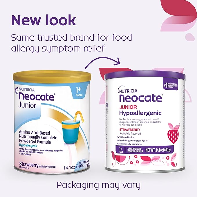 Neocate Junior - 1+ years - Hypoallergenic Toddler Formula for Food Allergy Relief - Nutritionally Complete Dairy Free Formula - Strawberry, 14.1 oz