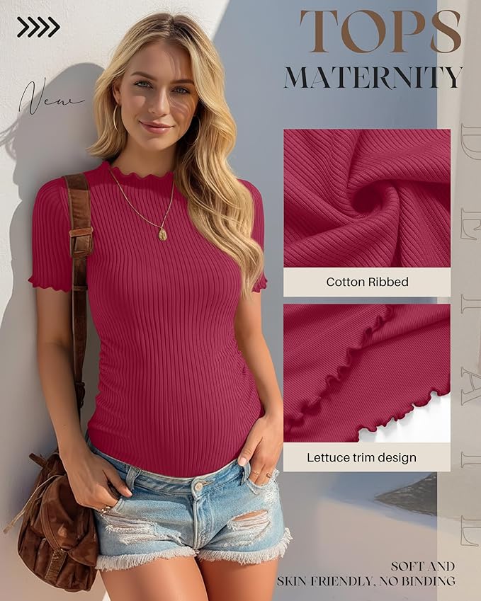 3 Pack Women's Maternity Tops Short Sleeve Ribbed Knit Maternity Shirts Crew Neck Side Ruched Pregnancy Clothes