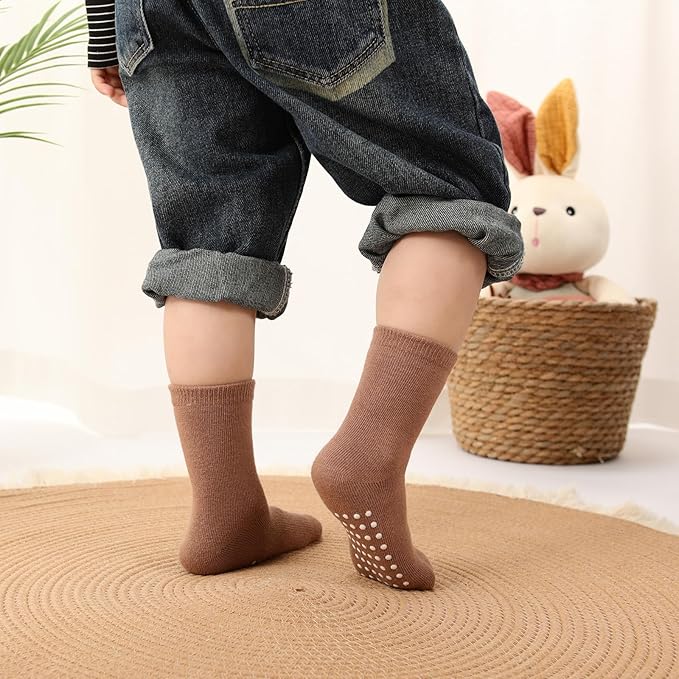 JAKIDAR 12 Pack Baby Toddler Socks Non Slip Grip Cotton Crew Socks for Boys Girls Infants Kids