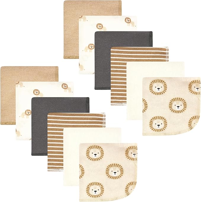 Hudson Baby Unisex Baby Flannel Cotton Washcloths, Brave Lion 12 Pack, One Size