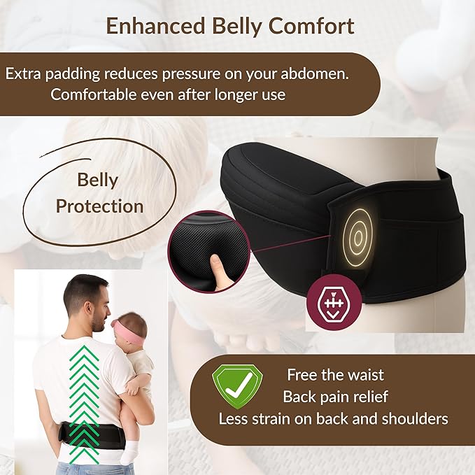 Baby Carrier with Hip Seat (Upgraded Version) – Adjustable Waistband, Safety Harness & Storage Pockets – Detachable Shoulder Strap – Foldable Design for Newborns & Toddlers