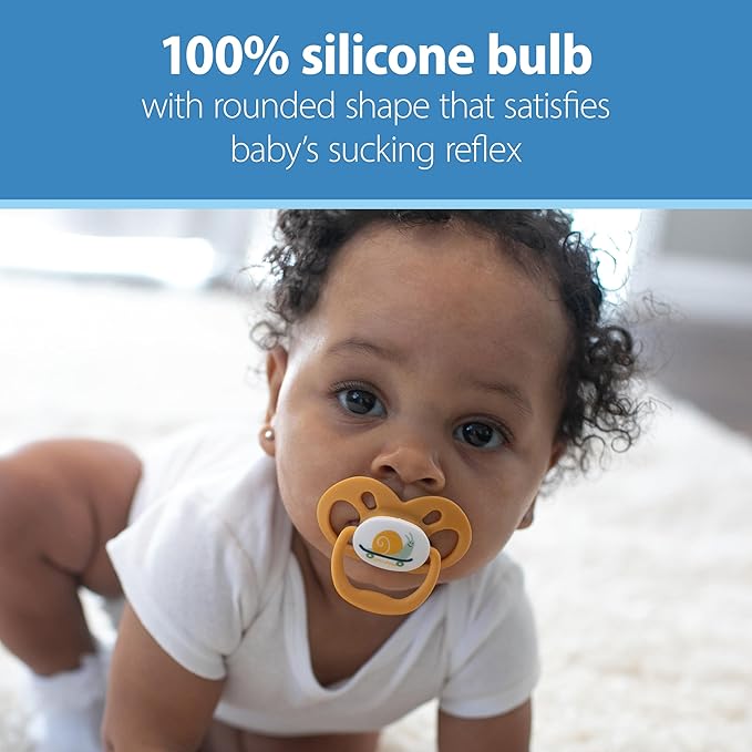Dr. Brown's Advantage Baby Pacifier, Fully Symmetrical Soother with Soft Silicone Bulb, Scooter Squirrel, 6-18m, BPA Free, 2 Pack