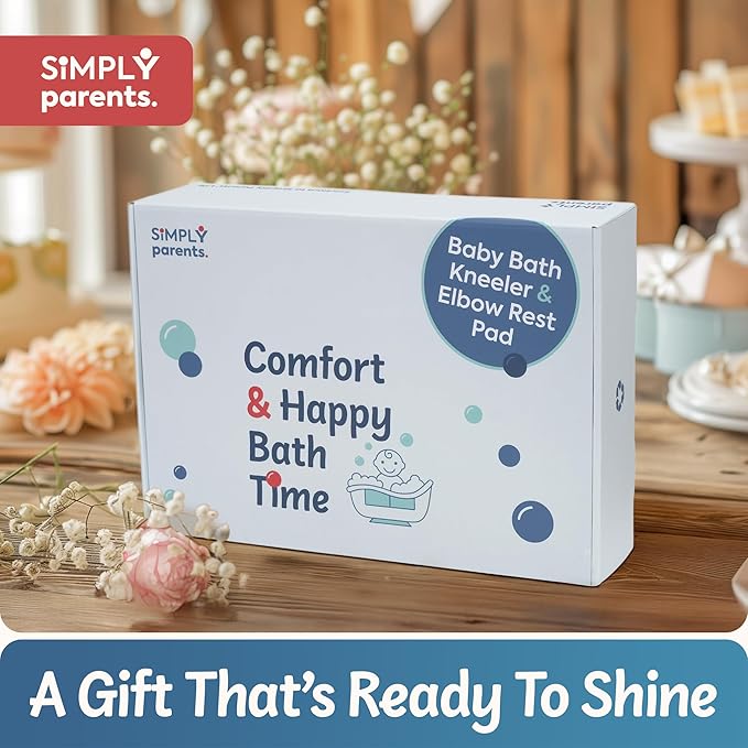 Simply Parents Comfortable Baby Bath Kneeler and Elbow Rest Pad Set - Quick-Dry Non-Slip Bath Kneeling Pad for Bathing Baby, Baby Bath Time Essentials for Newborn, Baby Bath Accessories for Tub