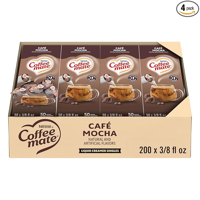 Nestle Coffee mate Coffee Creamer, Cafe Mocha, Liquid Creamer Singles, Non Dairy, No Refrigeration, 0.375 fl oz Tubs (Pack of 200)