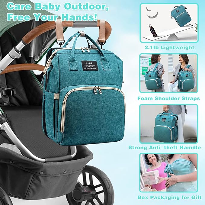 Baby Diaper Bags with Changing Station,Waterproof Diaper Bag Backpack for Moms Dads with USB Charging Port,Large Capacity Multifunctional Baby Essentials(Green)