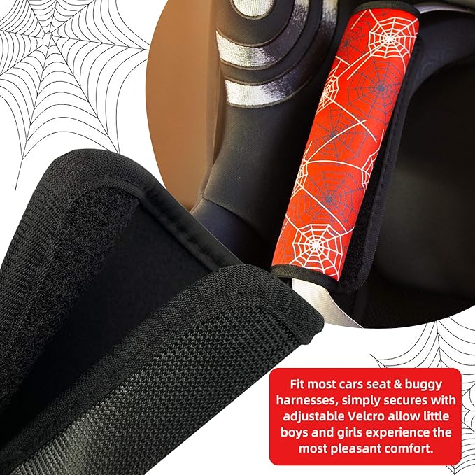 Spider Seat Belt Cover for Kids, Seat Belt Pad for Boys, Car Seat Straps Shoulder Pads for Kids, Kid's Seat Belt Cushion, Shoulder Strap Pad, 1 Piece（RED)