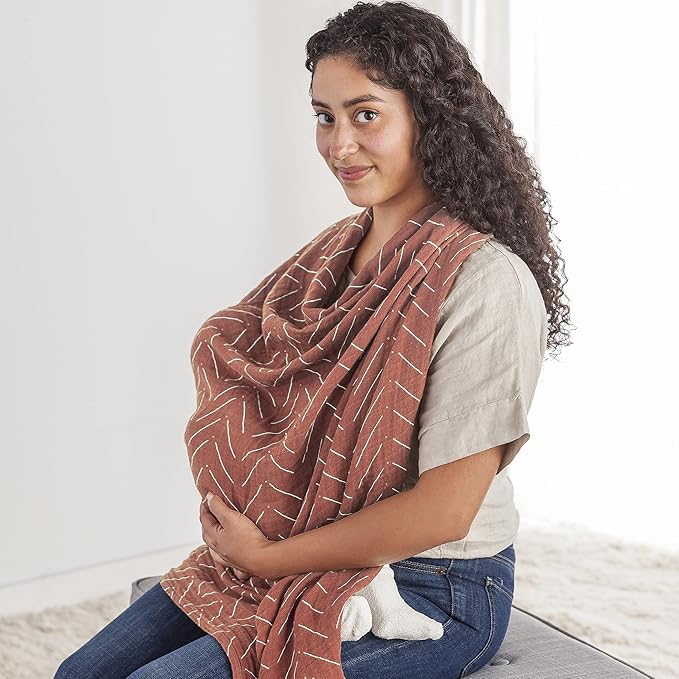 Itzy Ritzy Breastfeeding Boss Multi-Use Cover – A Nursing Cover, Swaddle, Car Seat Wrap, Tummy Time Mat & Burp Cloth All in One – Made of Soft Muslin Fabric & Measures 47” x 47” (Mudcloth)