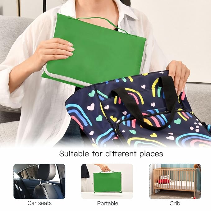 Green Portable Diaper Changing Pad for Baby, Waterproof & Foldable Changing Mat, Soft & Comfortable with Wipes Pocket, Baby Essentials