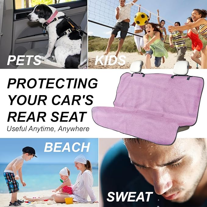 Back Seat Cover Protector for Dogs and Kids, Universal Waterproof Towel Rear Bench Seat Cover for Car, Truck, Van & SUV, Machine-Washable Backseat Car Covers (Pink, 1pcs Rear Seat)