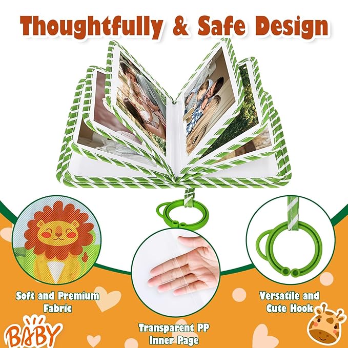 Lanpn Baby Photo Album Holds 17 4x6 Pictures, My First Soft Cloth Family Photo Book with Name Card Name Tag Stickers, Fabric Kid Memory Keepsake Gift for Baby Shower Newborn Toddler Boy Girl (Animal)