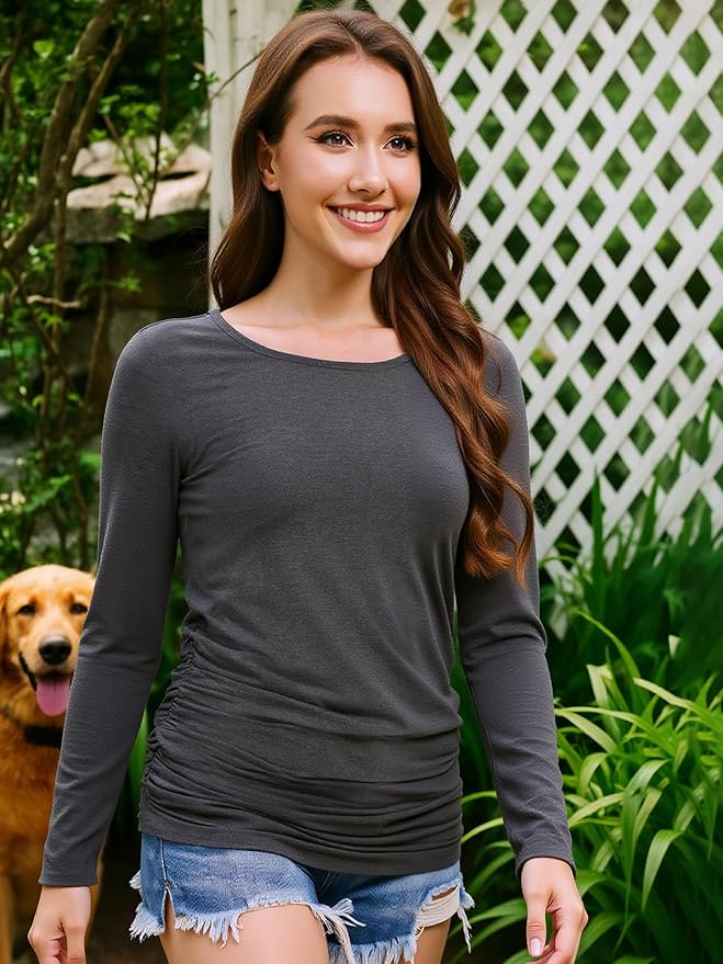 3 Pack Maternity Shirts Long Sleeve Pregnancy Top for Women with Crew Neck Casual Tee Shirts