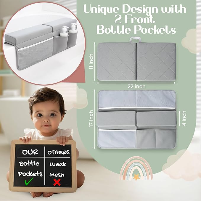 2inch XL Baby Bath Kneeler and Elbow Rest Pad Set + Hooded Towel - Embroidered Kneeling Pad for Bathing Baby - Dual-Layer Memory Foam Bathtub Kneeler and Elbow Rest Set