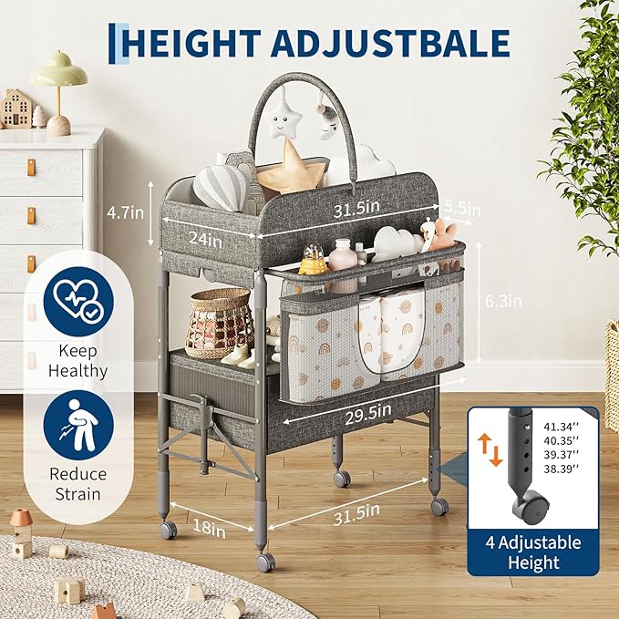 GarveeHome Baby Changing Table with Storage, Portable Foldable Diaper Changing Station with 2 Storage Baskets, Height Adjustable Waterproof Changing Table for Infant and Newborn
