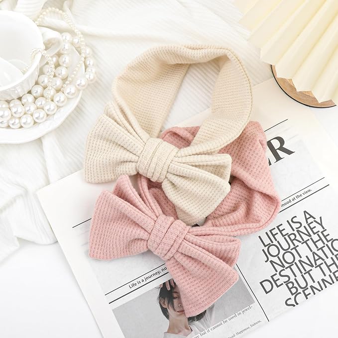 YanJie Baby Girls Headbands & Bows - Stretchy Waffle Pink, Handmade, Toddler Hair Accessories