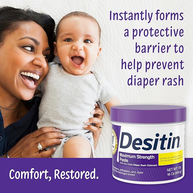 Desitin Maximum Strength Diaper Rash Cream, 40% Zinc Oxide | Treatment & Prevention | Hypoallergenic | Paraben-Free | 16 oz Pack of 2