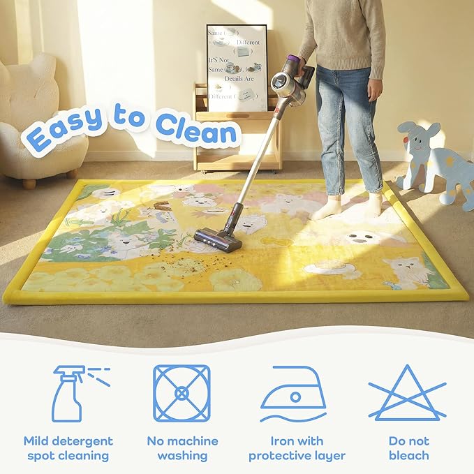 1.5" Thick Educational Large Baby Floor Play Mat 79x118, Flannel Padded Memory Foam Kids Mat, Non-Slip Plush Playmat for Nursery Playroom Classroom ((Dog)