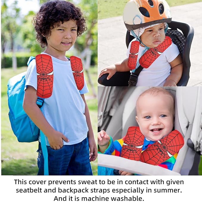 Seat Belt Cover for Kids, Seat Belt Pad for Boys Girls, Car Seat Straps Shoulder Pads for Kids, Kid's Seat Belt Cushion, Shoulder Strap Pad, 1 Piece （Spider Hero）
