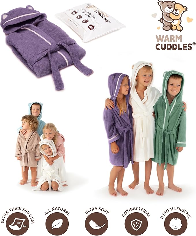 Premium Soft Toddler Bathrobe - Rayon from Bamboo Toddler Robe with Hood - Kids Boys & Girls Robe