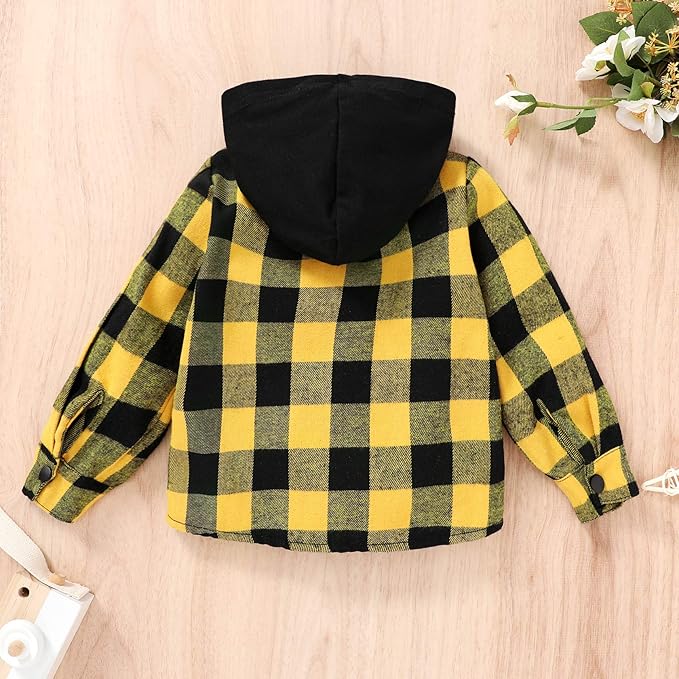YOUNGER STAR Toddler Kids Boys Girls Flannel Hooded Plaid Shirt Button Baby Red Clothes