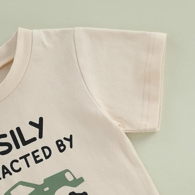 WZTYYDS Toddler Baby Boy Summer Clothes 2T 3T 4T 5T Boys Outfit Letter Truck Short Sleeve T-Shirt Tops + Shorts Set
