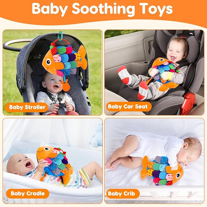 Baby Sensory Tummy Time Toys 0-6 Months Music Fish Toy for Infant 3 4 5 6 Month High Contrast Newborn Toy with Mirror Crinkle Rattle for 3-6 6-12 Month Baby Boy Girl Shower Gift Easter Basket Stuffers