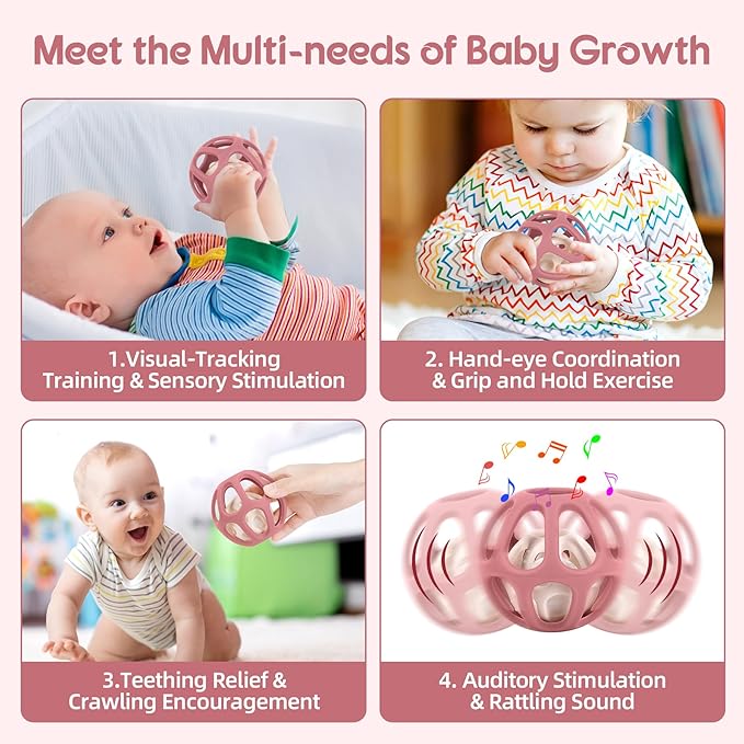 MCGMITT Baby Rattle Teether Toy, Easy Grasp Silicone Sensory Balls, Food Grade Stretchy Infant Toy Baby Ball, Montessori Teething Toy Gift for Infant Boys and Girls 0-6-12 Months