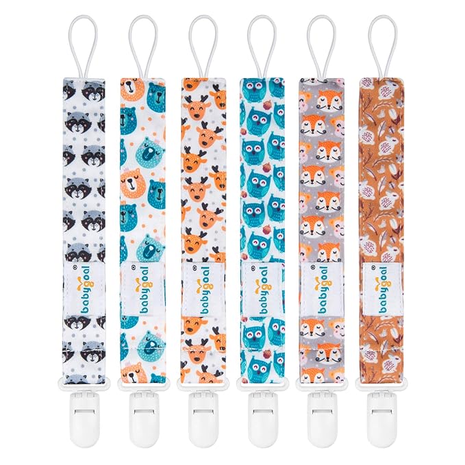 Babygoal Animal Pacifier Clips, 6 Pack Pacifier Holder Fits for Most Pacifier Styles 6PS18