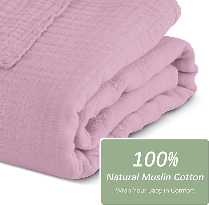 SWEET DOLPHIN Muslin Baby Bath Towels Blanket - 2 Pack 100% Cotton Towel for Babies, Infants, Toddlers - 40x40Inch - Highly Absorbent, Light Sakura
