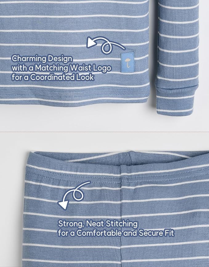 moimoln Stripe Pajamas Set 12M-8Y Ribbed Unisex Baby & Toddler, Soft Viscose, Snug-Fit, Everyday Sleepwear