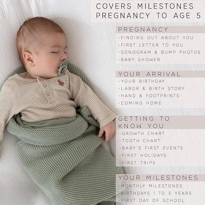 Baby Book Keepsake - Simple Baby Milestone Book for Boy or Girl - Baby Journal & Pregnancy Memory Book - Monthly Milestone Record Baby Books for Baby Shower - Modern Gender Neutral Style Gift for Moms