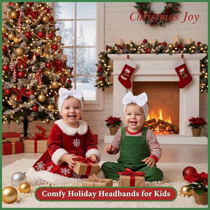 Christmas Baby Girl Bows Newborn Headband Stretchy Double Bows Soft Infant Toddlers (Red&Green&white)