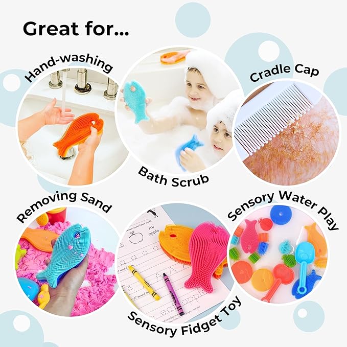 Innobaby Bathin' Smart Silicone Sensory Fish Bath Scrub for Babies and Toddlers - Pink