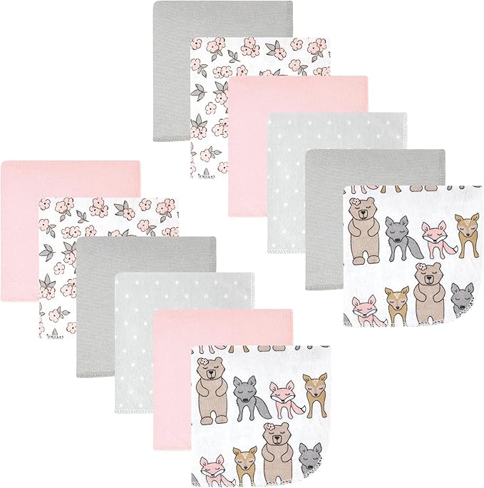 Hudson Baby Unisex Baby Flannel Cotton Washcloths 12-Pack, Wild Forest Pink, One Size
