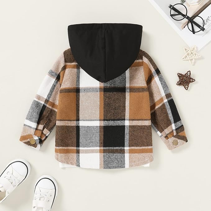 YOUNGER STAR Toddler Kids Boys Girls Flannel Hooded Plaid Shirt Button Baby Red Clothes