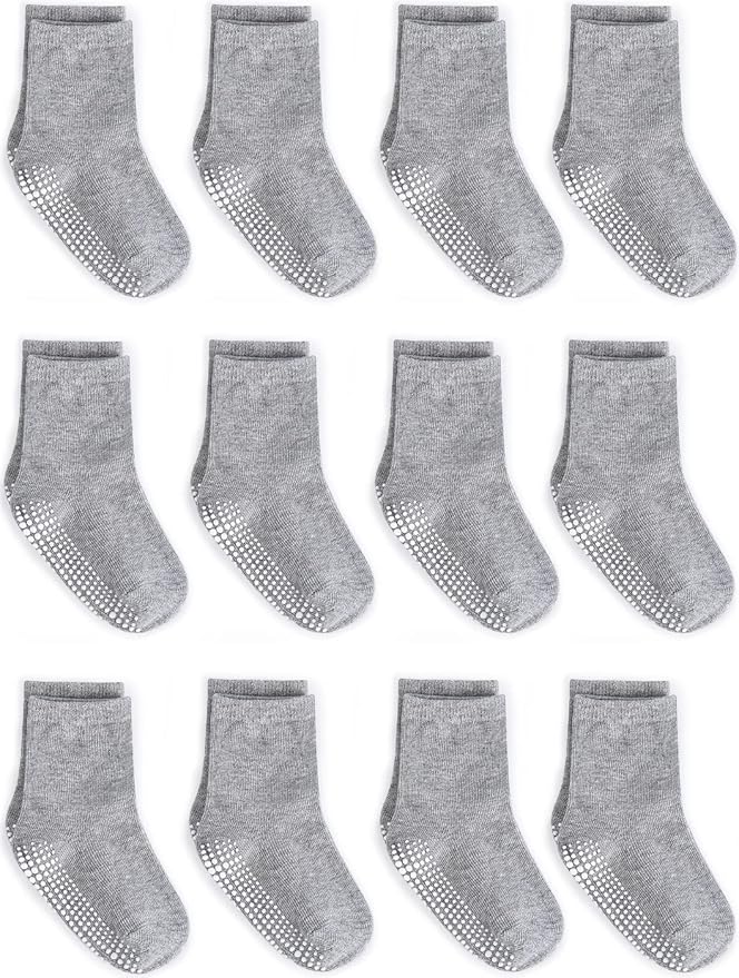 ZAPLES Baby Non Slip Grip Crew Socks with Anti Skid Soles for Infants Toddlers Kids Boys Girls