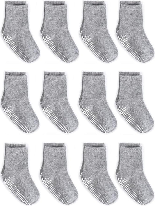 ZAPLES Baby Non Slip Grip Crew Socks with Anti Skid Soles for Infants Toddlers Kids Boys Girls