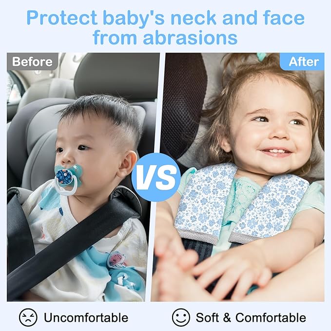 Seat Belt Cover Pad for Baby, Soft Seatbelt Cushion Covers for Kids 2Pcs Car Seat Strap Shoulder Pads for All Car Seats, Stroller, High Chair
