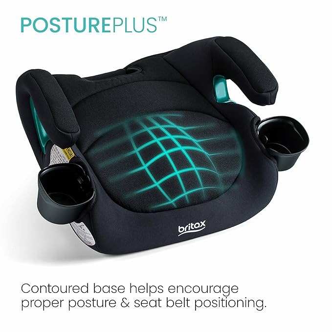 Britax UpNGo Backless Booster Car Seat, Lightweight and Portable Travel Booster with Slim Design and PosturePlus, Accommodates Kids up to 120 Lbs and 63” – Raven Black