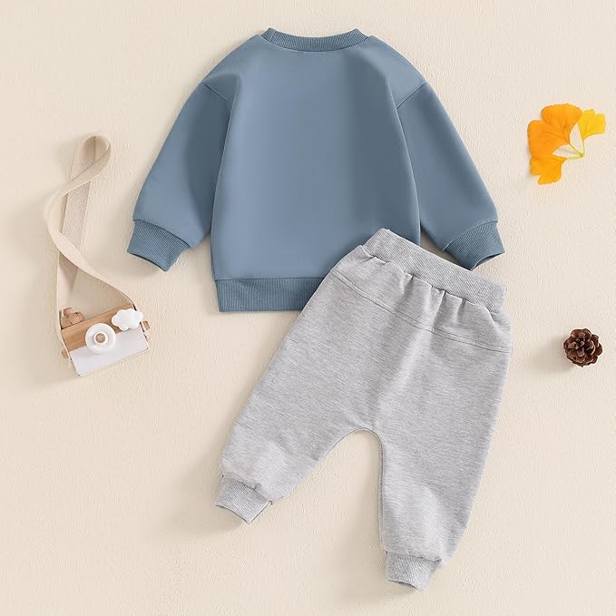 Baby Boy Fall Clothes Set Long Sleeve Letter Print Sweatshirt Pants Toddler Infant Outfits 6 12 18 24 Months 2T
