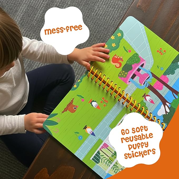 Stickypuff Value Pack - 3 Reusable Puffy Sticker Book for Toddlers - Puffy Stickers for Toddlers - Travel Activities for Kids Ages 4-8 - Screen Free Birthday Gifts (Around Us)