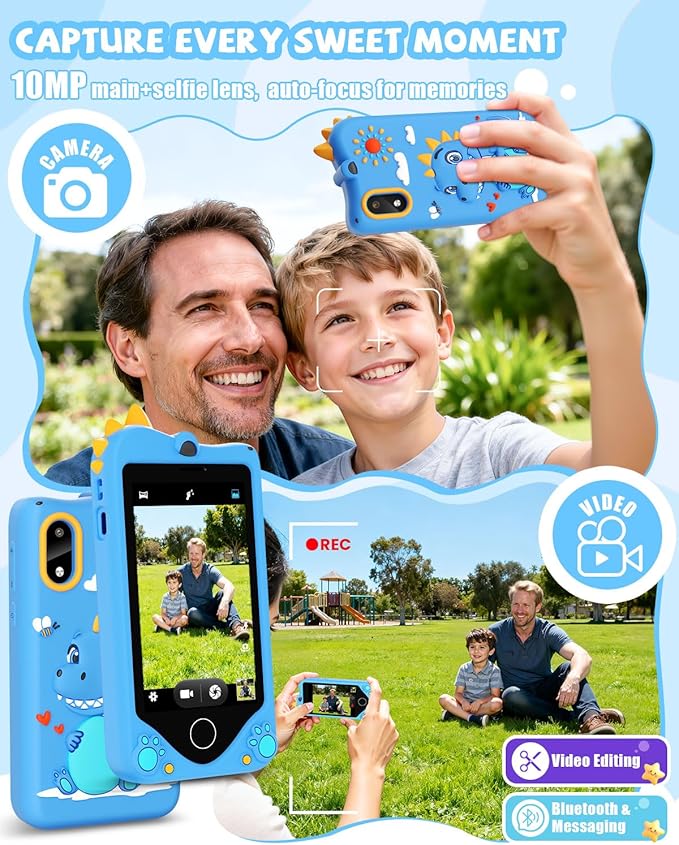 Kids Smart Phone for Girls - Safest Phone for Kid & Teens, Talk & Text - Kids Cell Phone Toy, 4.2'' Touchscreen, Dual Cameras, Games, 32GB Card (Sky Blue)