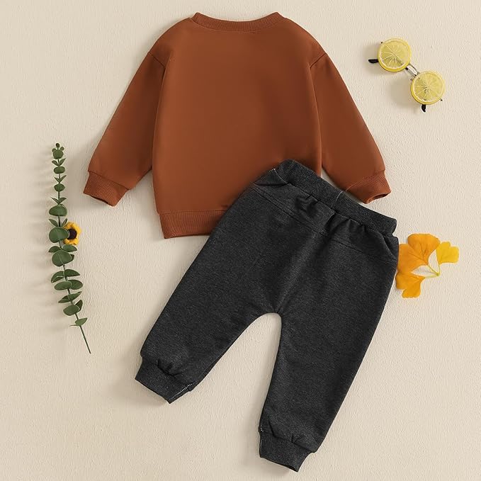 fhutpw Toddler Baby Boy Clothes Funny Letter Long Sleeve Sweatshirt Pullover Top Jogger Pants Fall Winter Outfits